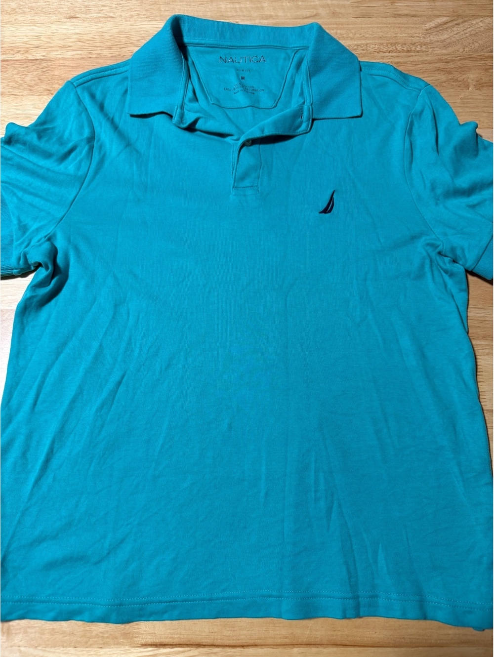Nautica Men’s Medium Turquoise Blue Slim Fit Short Sleeve Polo Shirt